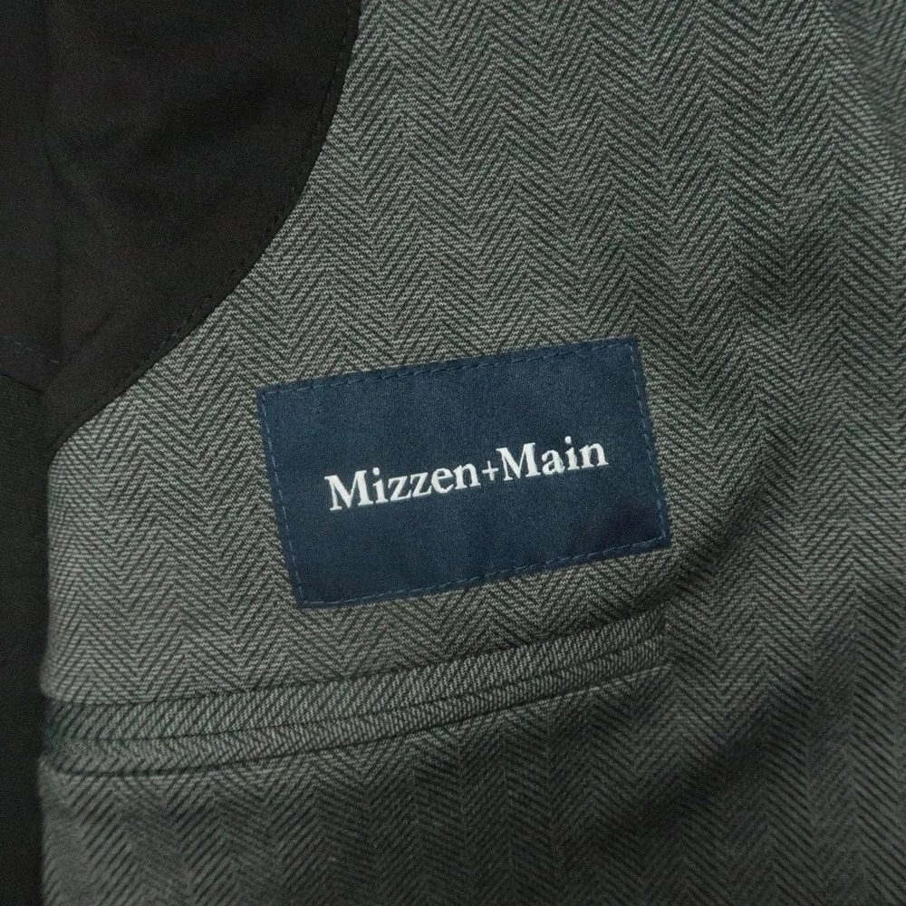 Mizzen Main Blazer‎ Mens Medium Gray Trim Herringbone Stretch Sport Coat